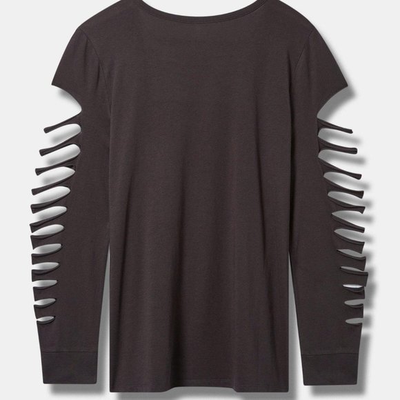 Torrid Shirt 1X - Black Slashed Punk Roses Classic Long Sleeve Tee Plus Top New - Picture 4 of 4